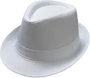 [LiuliuBull] Men's Fedora Hat Classical Felt Jazz Cap Brim Costume Party Headwear (Color : White, Size : 58cm)