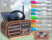 Stylish Solar-Powered Retro Radio AM FM SW Bluetooth Speaker USB SD Card MP3