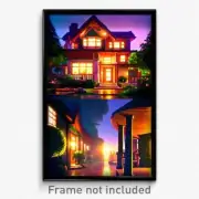 Pixel Art Poster - Awesome House (8 Bit Psychedelic Trippy Video Game Print)