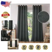 Dark Grey Faux Linen Curtains - 96" Long, Perfect Light Filtering Drapes