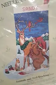 Candamar Christmas Needlepoint Stocking Holiday Craft Kit ANIMALS AND BIRD 30521