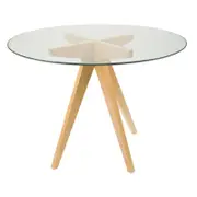 SK Designer Living | Replica Jean Prouve Inspired Round Glass Dining Table | Natural Legs | 100cm