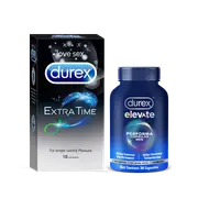 Durex Extra Time Condoms and Elevate Performa Capsules Longer Play Combo Pack