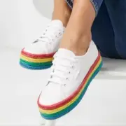 Superga 2790 Sneakers Rainbow Espadrilles White 8 NIB $89