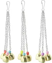 eMagTech 3 Pieces Parrot Alloy Bell Toy Interactive Chain Metal Bell Toy for Cockatiels Parakeets and Turtle Doves Hanging Bell Bird Activity Stand 23.5 cm