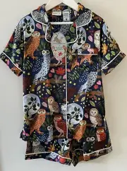Peter Alexander Girls Mabon Owl Print Classic Satin PJ Set Size 8 Yrs RRP$79.95