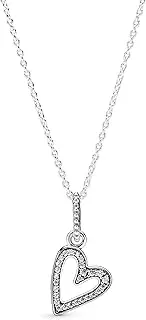 [PANDORA] Moments Women's Sterling Silver Sparkling Freehand Heart Pendant Necklace, 50cm