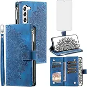 [Asuwish] Mobile Phone Case for Samsung Galaxy S23 Plus S23+ 5G Case with Screen Protector Card Slot Foldable Leather Flowers Wallet Stand S23plus 23S S 23 + 23+ Mobile Phone Cases Protective Phone Case