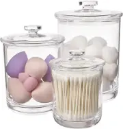 Stori 3-Pack Premium Quality Qtip and Cotton Ball Holders | 15-Oz, 30-Oz, and 60