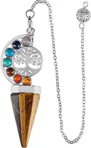 [Xiao Hua] handmade necklace pendant suitable for men and women, natural crystal life tree hexagonal pyramid 7-color spirit stone pendant (brown), 6.8*3cm/2.7*1.2in, Natural crystal, natural
