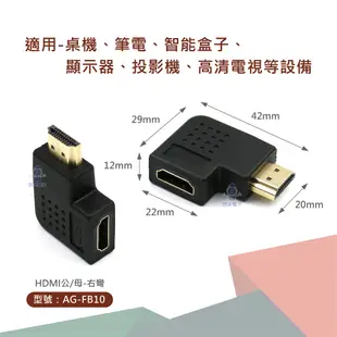 AGOOD HDMI公母 左彎 右彎轉接頭 鍍金轉接頭 L型 彎頭 直角 (AG-FB09) (AG-FB10) 桌機