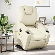 Electric Recliner Chair Cream Faux Leather, Power Lift Massage for Reading Room, Comfy Reclining Furniture, Living Room Chairs, Bedroom Lazy Chair, Max Load 110 kg