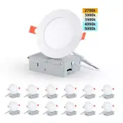 12 Pack 5 inch 5CCT Led Recessed Light with Junction Box, 2700K-5000K Selecta...