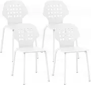 Giantex Metal Dining Chair Set of 4, Modern Kitchen Dinner Chair with Hollowed Backrest & Metal Legs, Armless Guest Chair for Dining Room, Living Room & Bedroom (White)