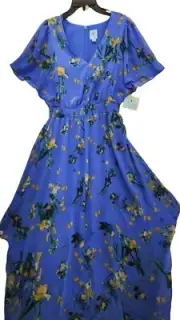 Woman's Dresses CeCe Flutter Sleeve Smocked Waist Dress Front Slit Sz XL D295