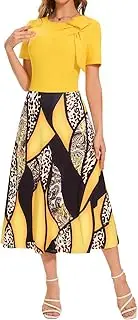 [HugeNice] Women's Vintage Tea Dress, Short Sleeve Cocktail Party Dress Work Church Casual Dress