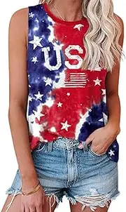 [Spadehill] Women's July 4th American Flag Printed Tank Top Sleeveless Shirts