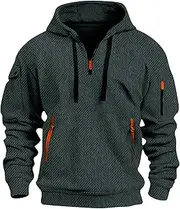 [Kissonic] Hoodies for Men Quarter Zip Pullover Vintage Workout Hoodies Casual Military Tactical Sweatshirt with Pockets