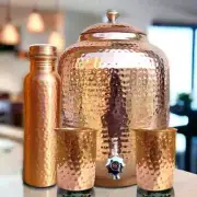 Handmade Pure Copper Water Pitcher Hammered Finish 4L With 2 Glass 1 Bottle