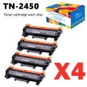 4X TN2450 W/CHIP with chip Toner For Brother HL-L2350DW HL-L2375DW HL-L2395DW