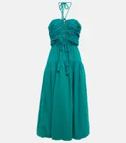 [Ulla Johnson] Ulla Johnson Emmaline halterneck cotton poplin midi dress AU 16 green