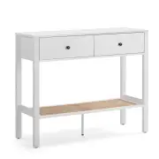 Design Square Azriel Wooden Hallway Console Hall Table W/ 2-Drawers - White/Rattan