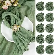 50 Pieces Boho Gauze Cheesecloth Napkins Bulk 20 x 20 Inch Sage Green Napkins with Wrinkled Decorative Table Napkins, Soft Cotton Linen Square Rustic Dinner Napkins Cloth for Parties Weddings Event