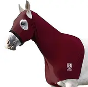 Stretch Hood No Eye/Ear Covers Head, Shoulders, Mane, Chest, Withers Perfect for Show/Event Preparation-Burgundy M