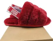Ugg Fluff Yeah Ribbon Red Girls Slides 1098579T Size 10 NIB