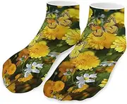 [QMNVBDS] Yellow Butterfly And Daisies Socks Ankle Length Socks Casual Short Socks for Women Men Low Cut Sports Socks Running Socks No Show Socks Ankle Socks Athletic Socks Workout Socks, Style, One
