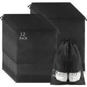 Large Travel Shoe Bag Dustproof Drawstring Storage Clear Window Black 12 PCS