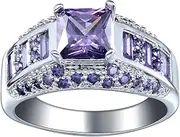 [Bigood] Luxury Band Ring Square Crystal CZ in Plated 925 Sterling Silver Purple