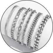 6 Pcs Chain Bracelet for Men Women - Stainless Steel Cuban Curb Link Rope Paperc