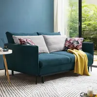 在飛比找PChome24h購物優惠-Boden-韋恩藍色布沙發床組/雙人椅/二人座(贈抱枕)