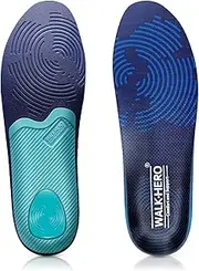 [WALK·HERO COMFORT AND SUPPORT] WALKHERO Medium Arch Support Insoles - Cushioning Orthotic Insoles, Plantar Fasciitis Inserts for Men & Women to Relieve Foot Pain and Provide Shock Absorption (Blue) Mens 9-9 1/2