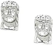 [JewelryWeb] 925 Sterling Silver Rhodium Plated CZ Simulated Diamond Religious Faith Inspiration Jesus Face Screw Back Earrings 12x8mm Stud Earring for Women