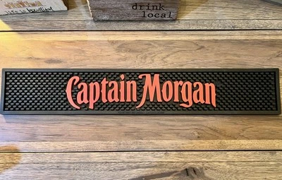 CAPTAIN MORGAN Black & Red Rum Rubber Spill Bar Mat Pirates 20 3/4” X 3 3/4” NEW