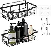AMZYYDS shower caddy,SUS304 bathroom storage,bathroom organiser,4 Hooks, Stainless Steel,No Drilling - Shower Caddy Rack Hanging Wall Mounted for Bathroom Shower Kitchen (black)