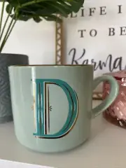 Opalhouse Target Mug Coffee Cup D Initial Aqua Mint Gold Stoneware Boho Modern