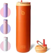 BOTTLE BOTTLE Insulated Water Bottle 24oz with Straw Lid and Handle for Sports Travel Gym Stainless Steel Water Bottles Double-Wall Vacuum Metal Thermos Bottles Leak Proof BPA-Free (Orange)