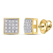 10k Yellow Gold Round Diamond Square Cluster Earrings 1/10 Cttw