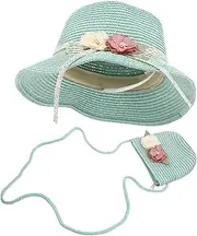 [CATIEBYE] Summer Boys and Girls Hat Set Wide Brim Sun Block Beach and Girls Lightweight Portable Green