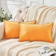 Rectangle 12" x 20" Velvet Throw Pillow Covers Set of 2 with Chenille Adge,