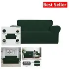 Waterproof Elastic Loveseat Sofa Cover - Easy-Care Dark Green Fabric Protector