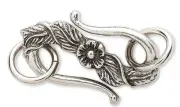 Clasp, S-Hook, 2 Sets Antiqued Pewter 24x14mm Flower Clasps with 2 Rings