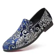 Men's Fabric Loafers with Sequins - Luxurious Floral Design, Vintage Style Party Shoes for Special Occasions