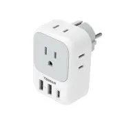 Type E F Plug Adapter, Germany France Power Adapter with 3 USB Ports(1 USB