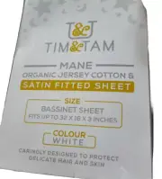 Tim&Tam Organic Jersey Cotton And Satin Fitted Sheet For Bassinet Fits Up To...