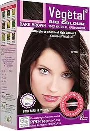 Vegetal Bio Hair Colour - Dark Brown 150g Achieve Natural, Ammonia-Free Hair Color PPD-Free, 100% Herbal Certified Organic for Men and Women UV Protection and Luster Maintenance Complete Kit