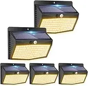 Peasur Warm White Solar Lights for Outdoor Use with Motion Sensor [Pack of 5], 138 LED Spotlights with Motion Sensor Outdoor 3 Modes, IP65 Waterproof Motion Sensor Outdoor Solar for Garden